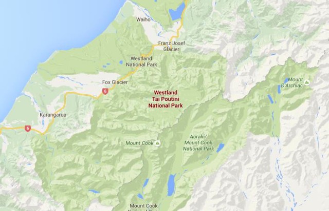 Map of Westland Tai Poutini National Park New Zealand