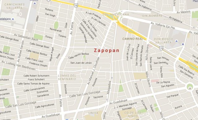 Map of Zapopan Mexico