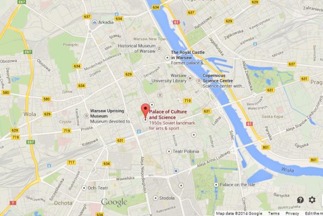 location Palace of Culture and Science on Map of Warsaw