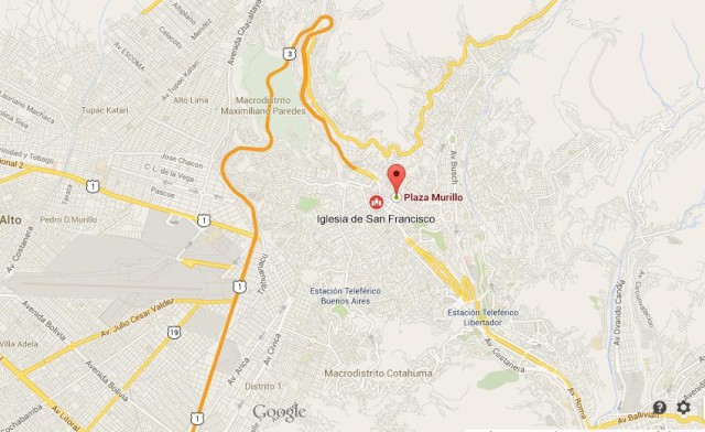 location Plaza Murillo on Map of La Paz