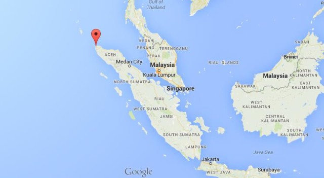 location Banda Aceh on map of Sumatra