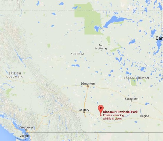 location Dinosaur Provincial Park on map Alberta