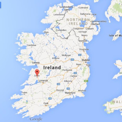 location Ennis on map of Ireland