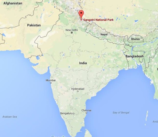 location Gangotri National Park on map India
