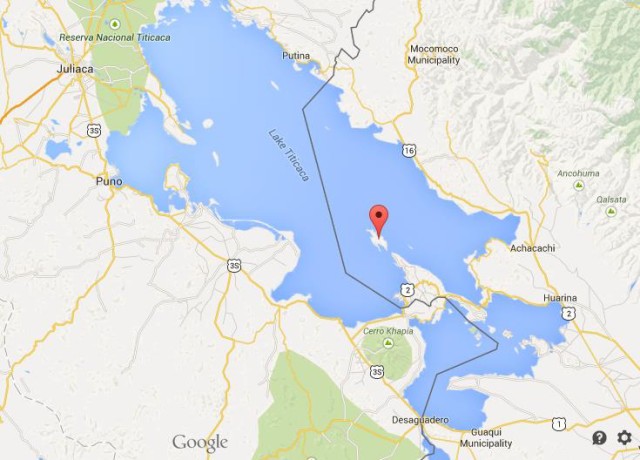 location Isla del Sol on map of Lake Titicaca