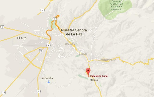 Where is La Luna Valley on map La Paz Bolivia, location La Luna Valley on map La Paz
