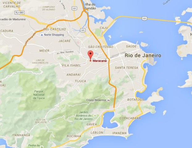 location Maracana Stadium on map Rio Janeiro