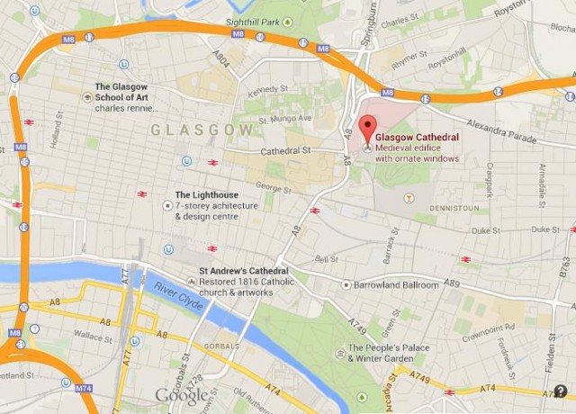 locaton St Mungo's Cathedral on map of Glasgow