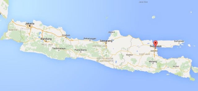 location Surabaya on map Java
