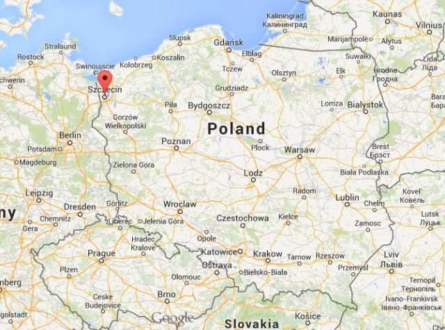 location Szczecin on map of Poland