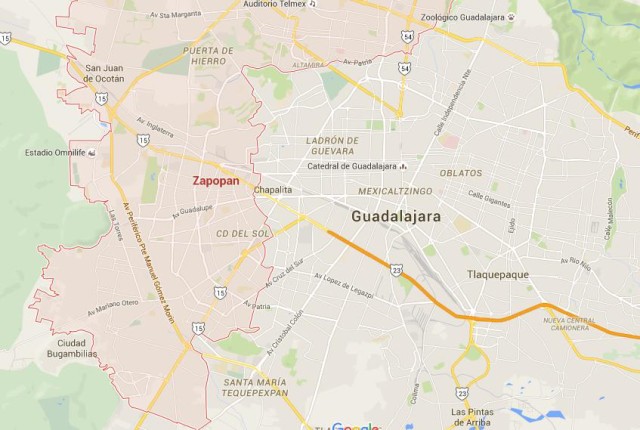 location Zapopan on map Guadalajara