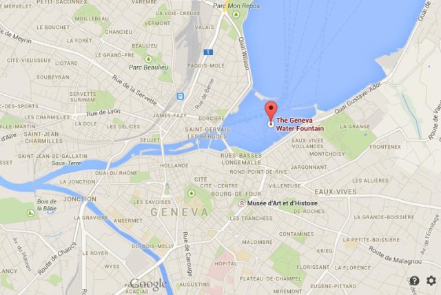 location Jet d'Eau on map of Geneva