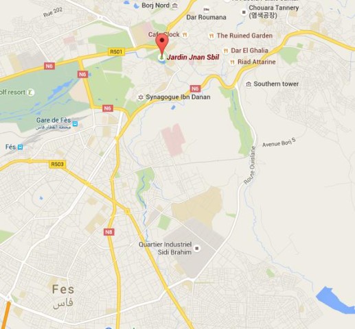 Where are Boujeloud Gardens on map Fez
