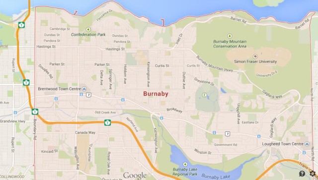 Map of Burnaby Canada