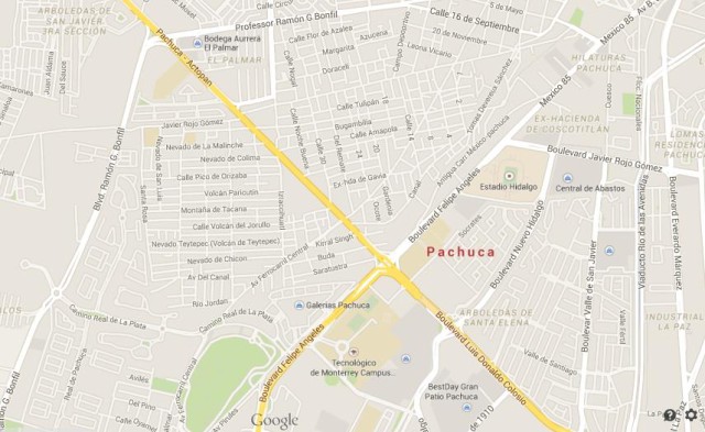 Map of Pachuca Mexico