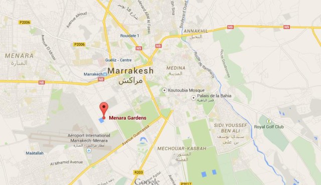 location Menara Gardens on map Marrakech
