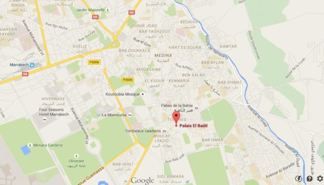 location Badii Palace on map of Marrakech