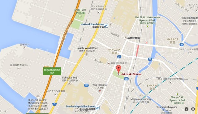 location Harozaki Shrine on map Fukuoka