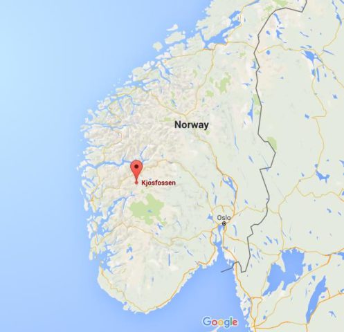 location Kjosfossen on map Norway