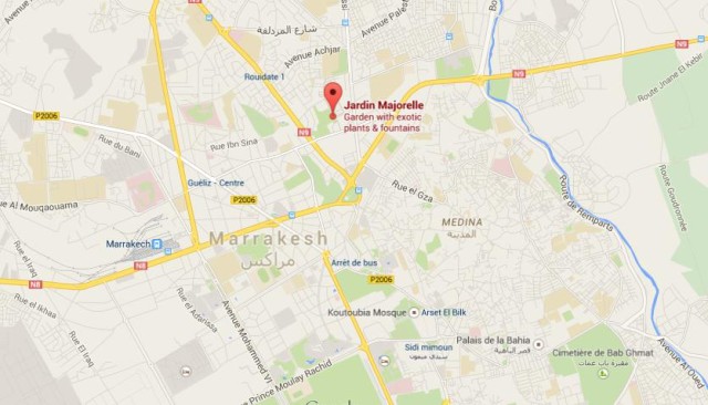 location Majorelle Garden on map Marrakech