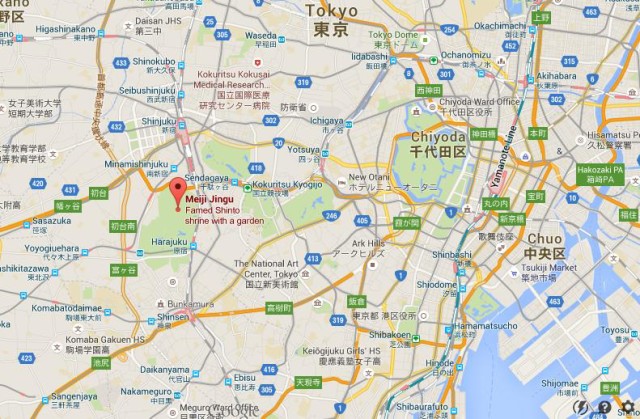 location Meiji Jingu on map Tokyo