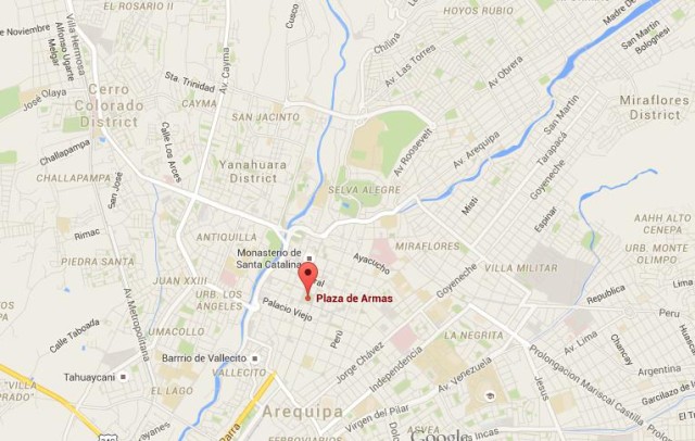 location Plaza Armas on map Arequipa