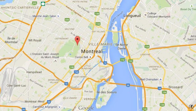 location Royal Mountain on map of Montreal