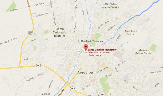 location Santa Catalina Monastery on map Arequipa