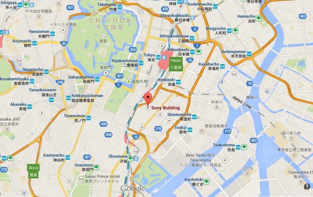 location Sony Building map Tokyo