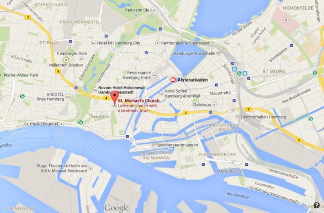 location St Michael's Church on map Hamburg