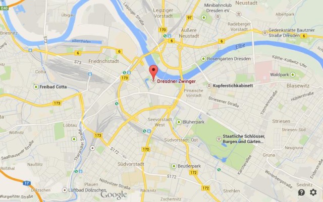 Where is Zwinger Palace on map of Dresden