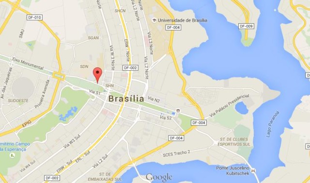 location Monumental Axis on map of Brasilia