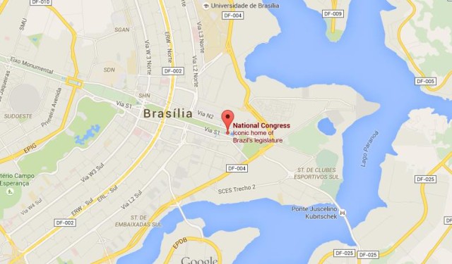 location National Congress on map Brasilia