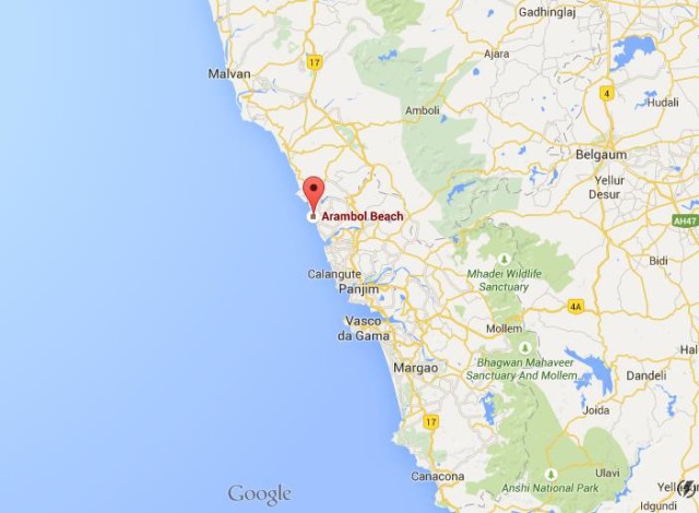 location Arambol Beach on map Goa