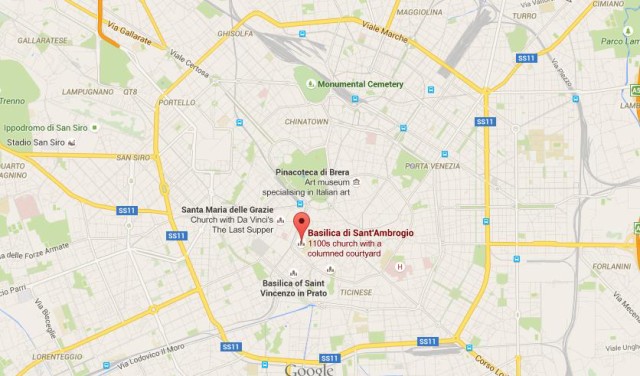 location Basilica Sant'Ambrogio on map Milan