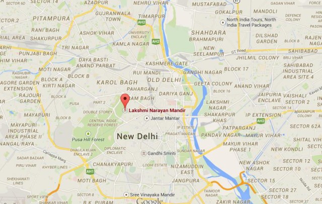 location Birla Temple on map Delhi