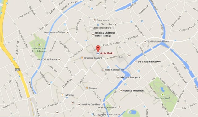 location Grote Markt on map of Bruges