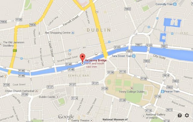 Location Ha'Penny Bridge map Dublin