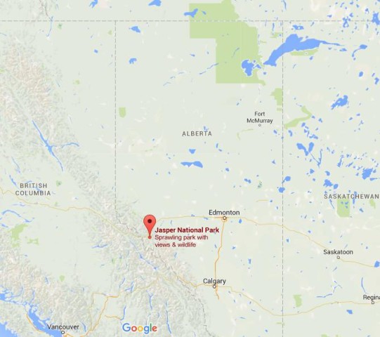 location Jasper National Park on map Alberta