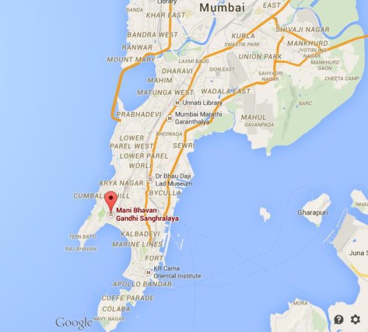 location Mani Bhavan Museum on map Mumbai