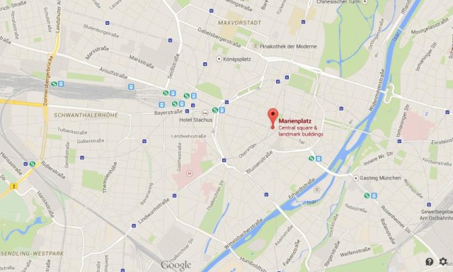 location Marienplatz on map of Munich