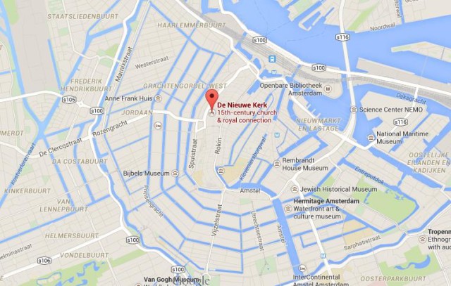 location New Church on map Amsterdam