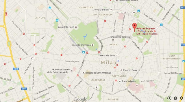 location Palazzo Dugnani on map Milan