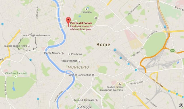 location Porta del Popolo on map Rome
