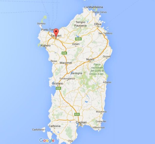 location Sassari on map of Sardinia