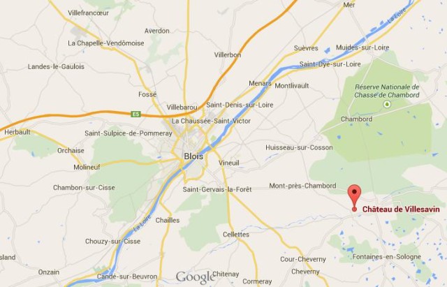 location Villesavin map of Blois