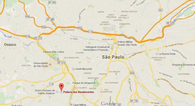 location Bandeirantes Palace on map of Sao Paulo