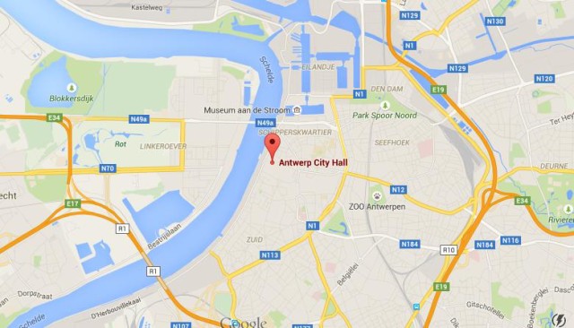 location City Hall on map Antwerp