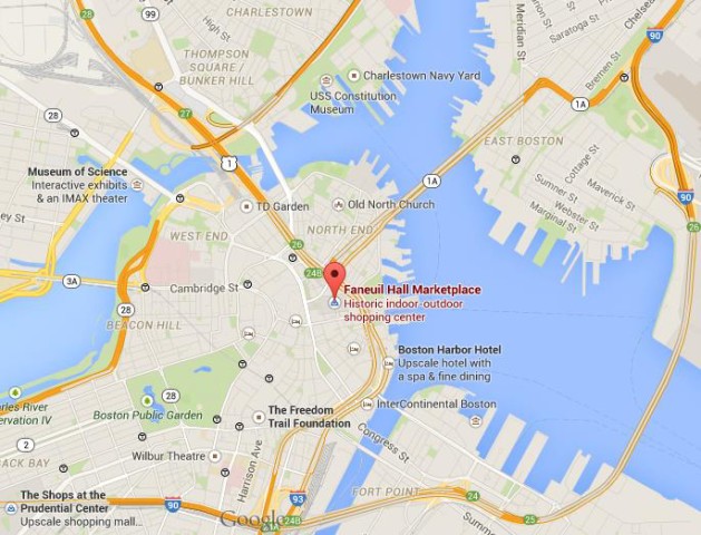 location Quincy Market on map Boston