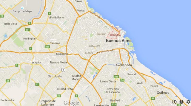 location Recoleta on map Buenos Aires